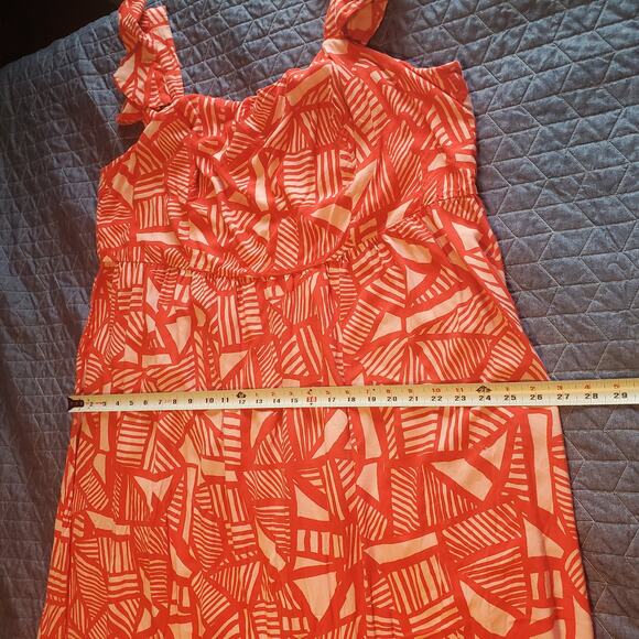 Eloquii Plus Size 24 Red & Pink Geo Print Flutter Sleeve Maxi Dress NO BELT - Picture 10 of 11